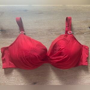 Cacique by Lane Bryant Full Coverage Mesh Overlay Ruched Rhinestone Bra in Red